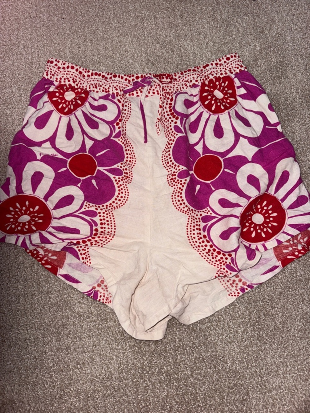 FARM Rio Pink, Red & Cream Floral Cotton Lounge Shorts